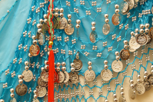 Belly dance skirt material with jewels