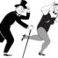 Old time black and white image of man and woman dancing while holding cans and tipping their top hats
