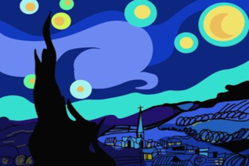Van Gogh painting of sky, tree and stars
