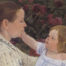 Maru Cassett painting of a woman holding a child. The child has their hand on the woman's face.