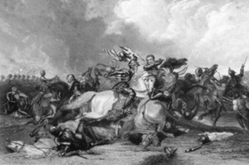 picture of a soldiers on horseback in a battle on an english countryside