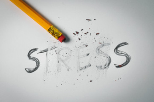 The word stress written in a pencil. The pencil has erased part of the word.
