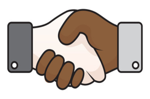 Cartoon of black and white people shaking hands