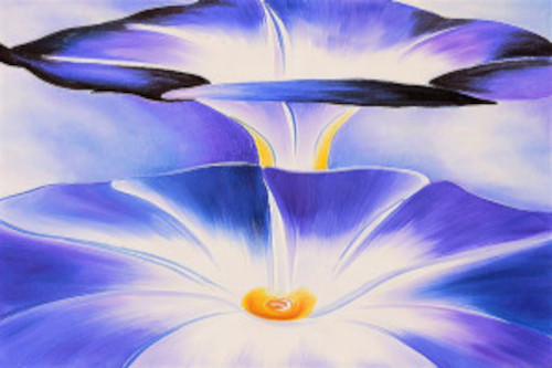 okeeffe500 Georgia O'Keeffe's painting of purple morning glory flowers.