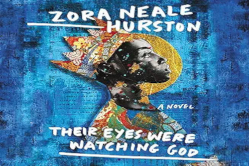 Colorful cover of Their Eyes Were Watching God, with a black woman with a crown.