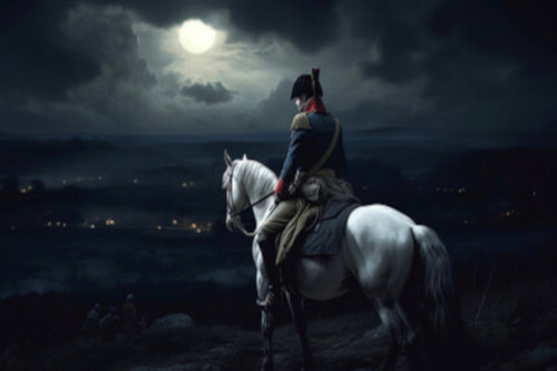 Photo of a general on a white house in the moonlight.