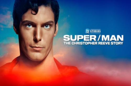 t_500x333 Movie ad for The Christopher Reeve Story with a picture of him dresses as Superman and the text for the title of the movie.