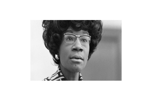 A black and white photo of Shirley Chisholm