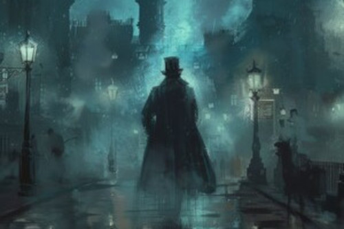 Image of man in a long coat and top hat. Jack the Ripper