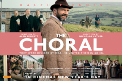 choral Movie advertisement for The Choral, with Rafe Finnes in the middle with the words The Choral over his image.