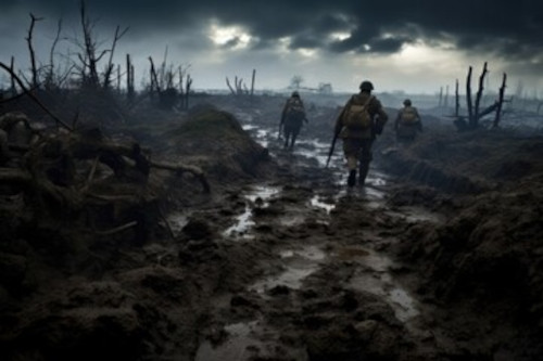 somme Image of a battlefield at night with soldiers
