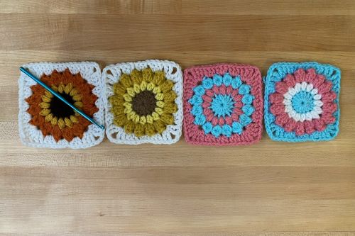 Granny3 resized 500x333 Pictures of 4 multi colored crocheted granny squares