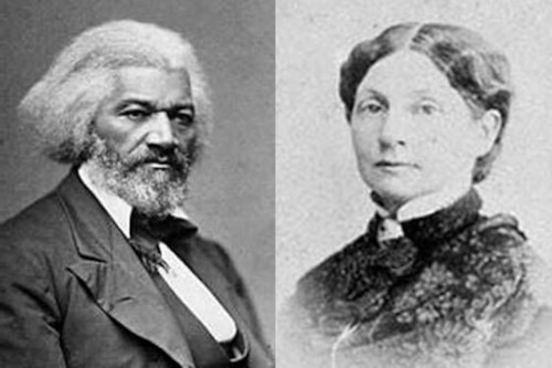 douglas Black and white photos side by side of Frederick and Helen Douglass