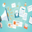 cartoon of a person holding a bullhorn with documents all around it. Depicts the sharing of inforamation