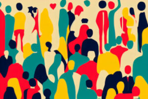 Artwork depicting multicolored individuals depicting a community of diversity