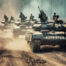 Photo of armored tanks with soldiers on top