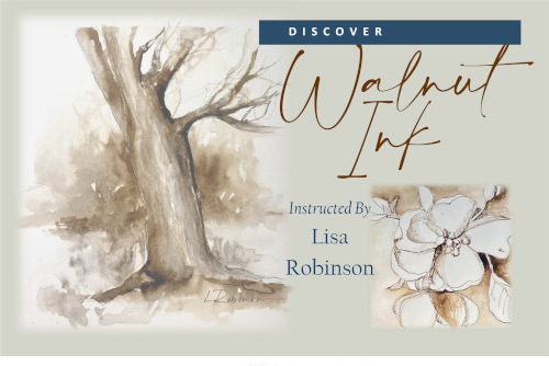 picture of an ink drawing of a tree with the text walnut ink with Lisa Robinson